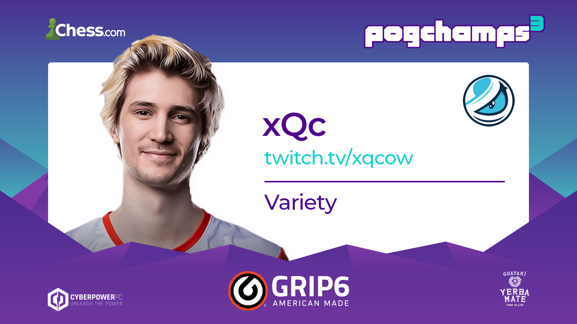 xQc official PogChamps 3 player graphic from Chess.com
